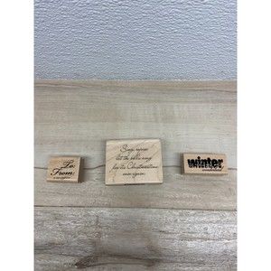 Set Of 3 Mixed Brands Wood Mounted Rubber Stamps Words Phrases